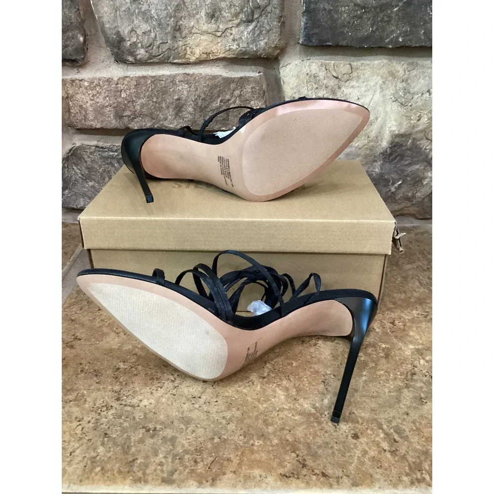 Steve Madden Sarabell Size 10 M Black Strappy Pointed Toe Stiletto Heel Sandals